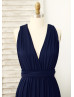 Navy Blue Jersey Floor Length Convertible Bridesmaid Dress